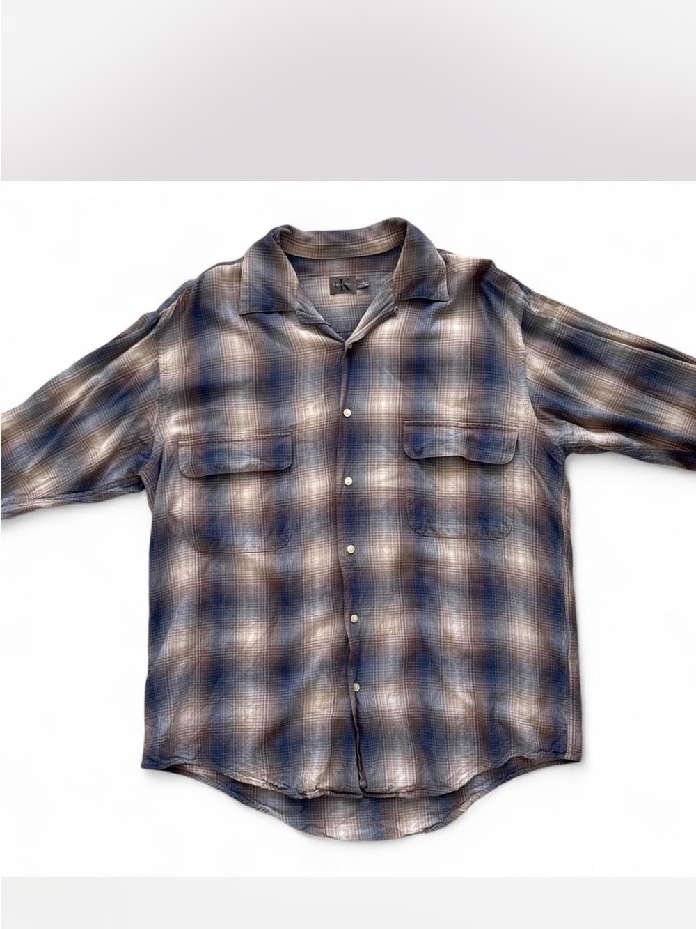 Men's Blue and Brown Plaid Button-Up Shirt